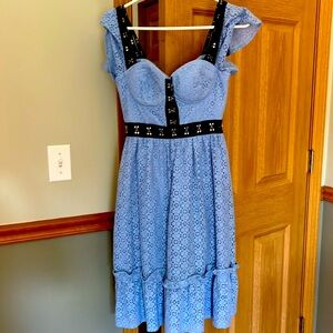 Beautiful light blue lace dress with black accents xs nwot